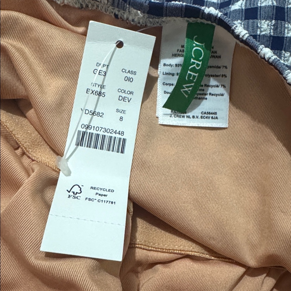 J. Crew Ruched One Shoulder One Piece Swimsuit in Gingham size 8 - Picture 2 of 7